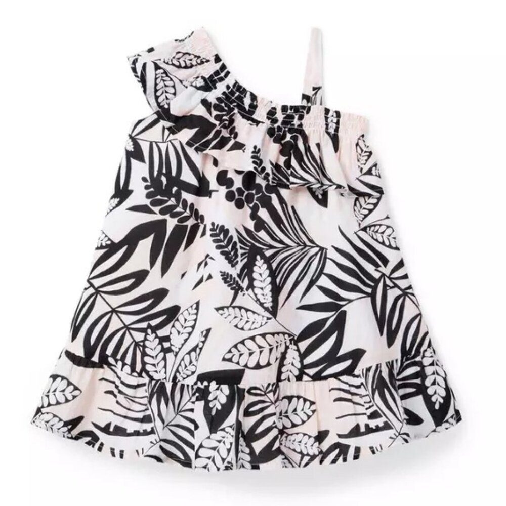 Girl's Tropical Leaves Ruffle Shoulder Sundress